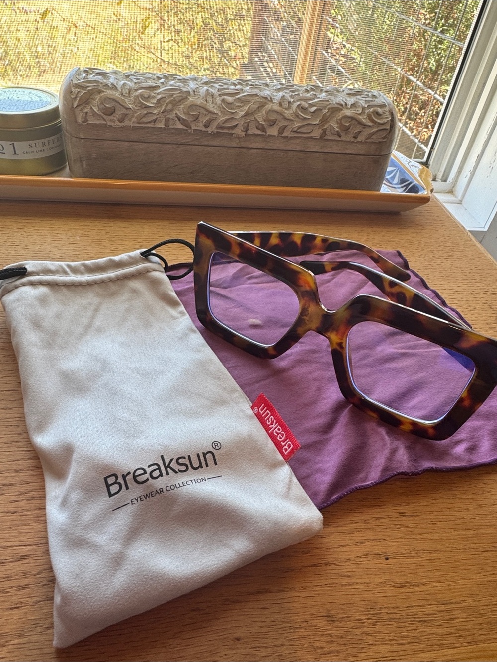 Blue blocker! Breaksun Tortoiseshell Square Frame Glasses - Brown/Amber